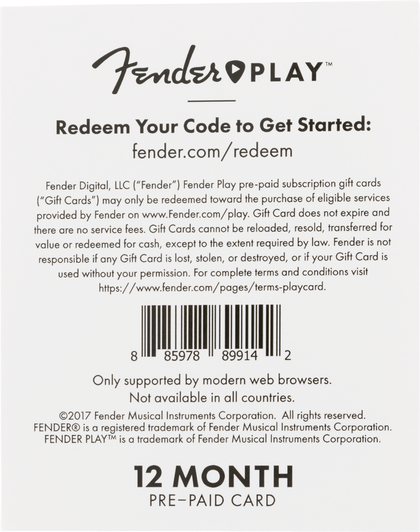 Fender Play™ Prepaid Cards