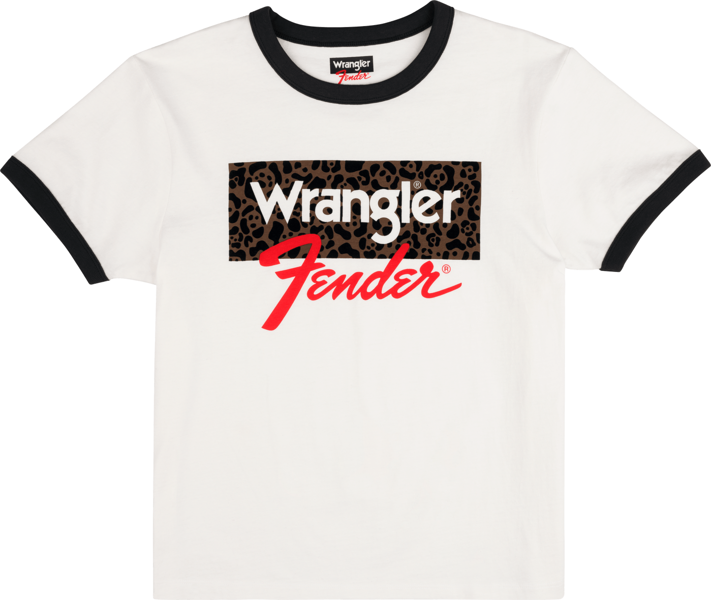 Fender® x Wrangler® Women's Animal Print Boxed Logo Tee, White/Fdblk